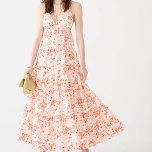 J Crew Strappy linen floral tiered maxi dress in breezy blooms